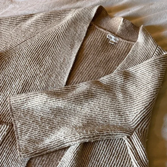 Ava & Viv Cozy Cream Striped Cardigan Sweater - Picture 3 of 5